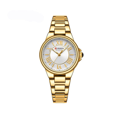 CURREN 9091 Elegant Quartz Stainless Steel Ladies Watch-Gold White