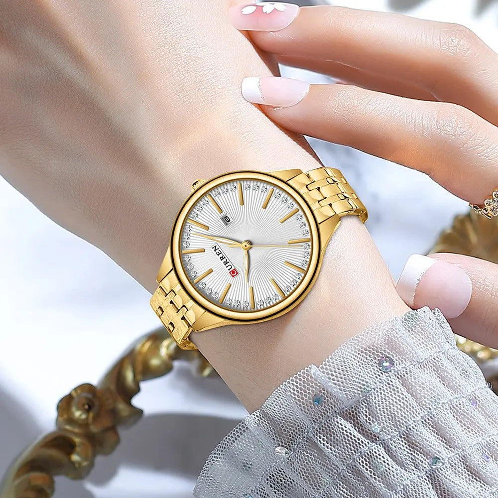CURREN 9099 Small Dial Simple Stainless Steel Ladies Watch-Gold White