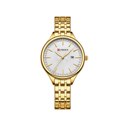 CURREN 9099 Small Dial Simple Stainless Steel Ladies Watch-Gold White