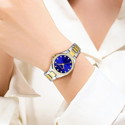 CURREN 9100 Elegant Fashion Stainless Steel Ladies Watch-Gold Blue