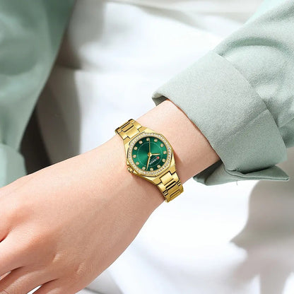 CURREN 9100 Elegant Fashion Stainless Steel Ladies Watch-Gold Green