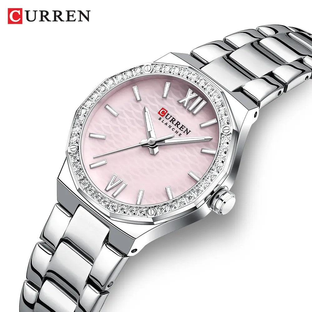 CURREN 9103 Fashion Luminous Quartz Stainless Steel Ladies Watch-Silver Pink
