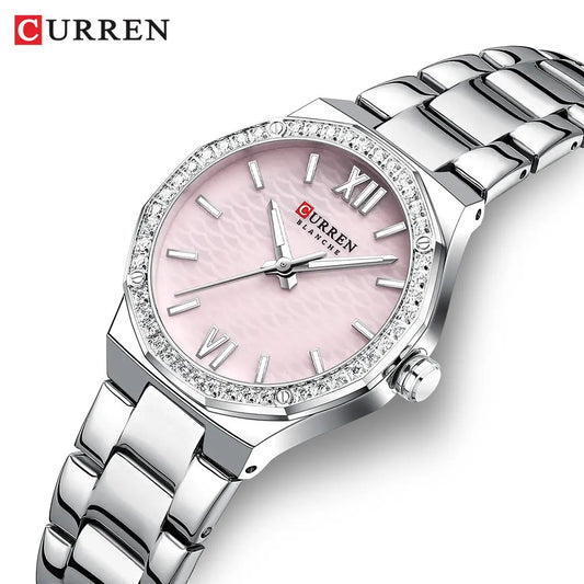 CURREN 9103 Fashion Luminous Quartz Stainless Steel Ladies Watch-Silver Pink