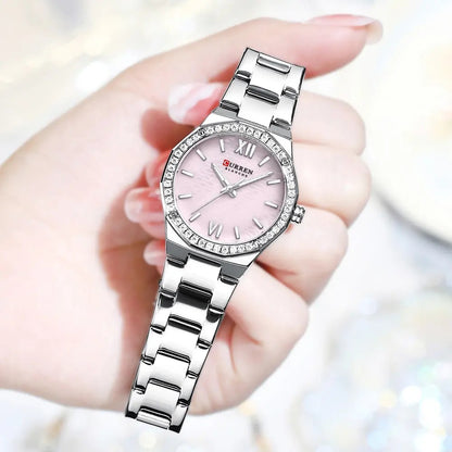 CURREN 9103 Fashion Luminous Quartz Stainless Steel Ladies Watch-Silver Pink