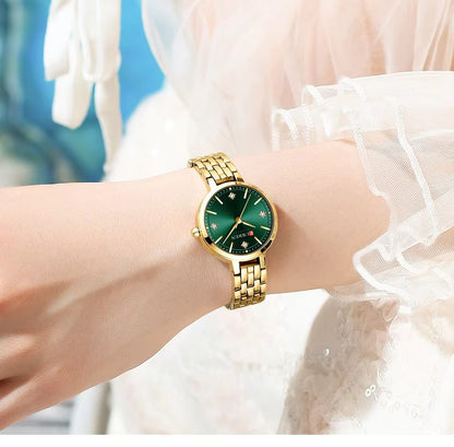 CURREN 9106 Luxury Stone Quartz Ladies Watch-Gold Green