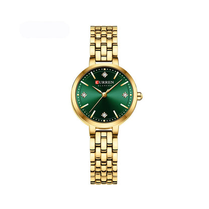 CURREN 9106 Luxury Stone Quartz Ladies Watch-Gold Green