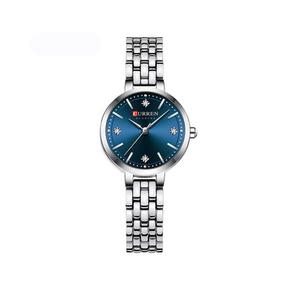 CURREN 9106 Luxury Stone Quartz Ladies Watch-Silver Blue