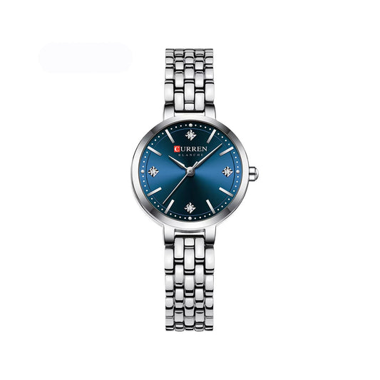 CURREN 9106 Luxury Stone Quartz Ladies Watch-Silver Blue