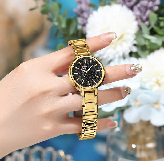 CURREN 9109 New Arrival Elegant Fashion Ladies Watch-Gold Black