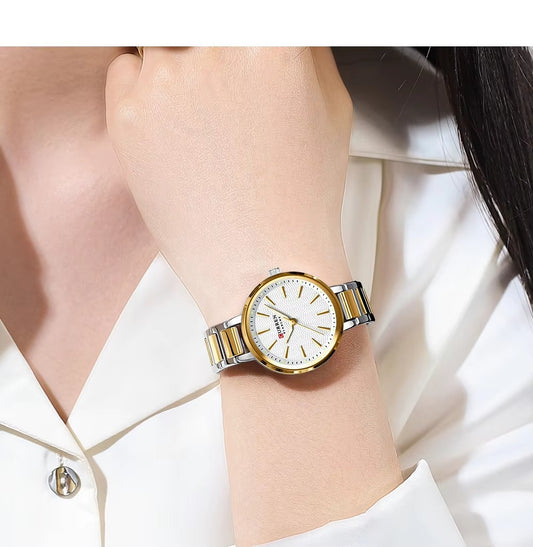 CURREN 9109 New Arrival Elegant Fashion Ladies Watch-Gold White