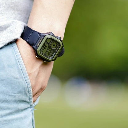 CASIO AE-1200WHB-1BV Military-Style Digital Watch with Black Nylon Strap