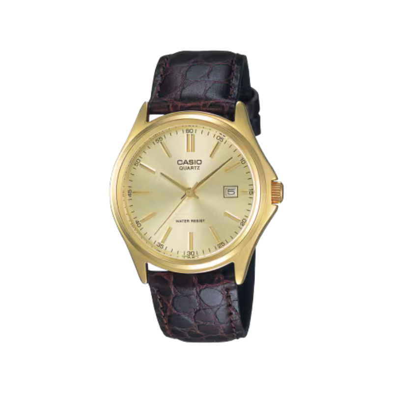 Casio MTP-1183Q-9A Enticer Gold Ion-Plated Date Leather Strap Watch