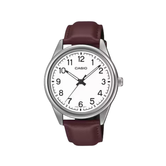 Casio MTP-V005L-7B4 Minimalist White Dial Leather Strap Dress Watch