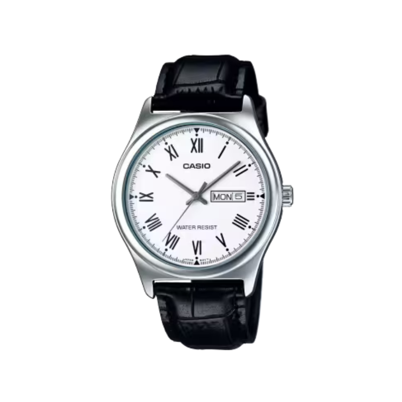 Casio MTP-V006L-7B Dress Watch with Day-Date Calendar & Leather Strap