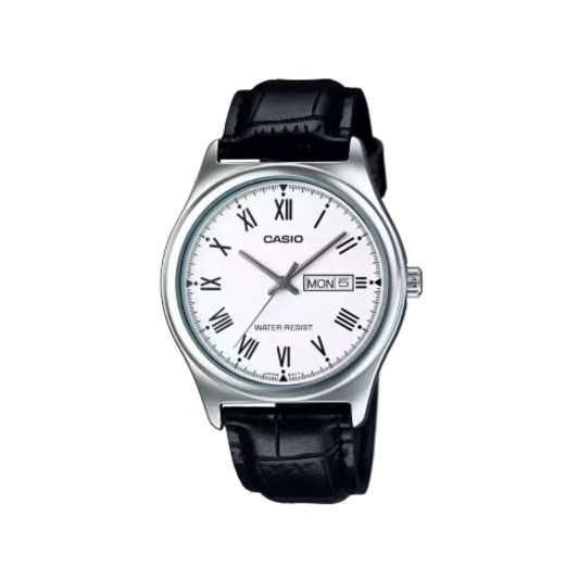 Casio MTP-V006L-7B Dress Watch with Day-Date Calendar & Leather Strap