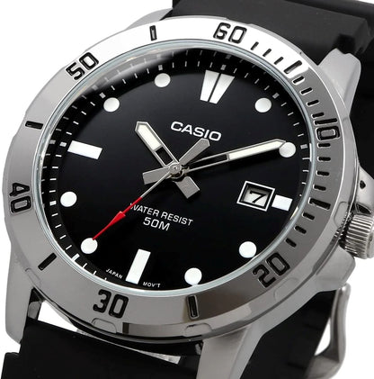Casio MTP-VD01-1EV Black Dial Dive-Style with Date Display, 50M Water Resistant Men’s Analog Quartz Watch
