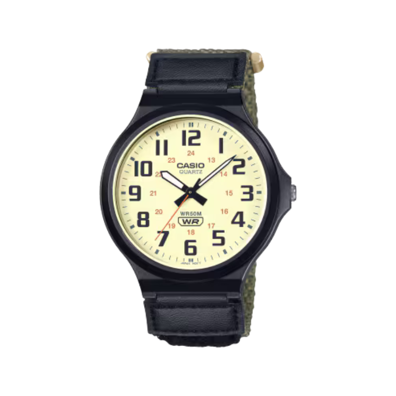 Casio MW-240B-3B 50M Large Dial Field Watch with Olive Cloth Strap