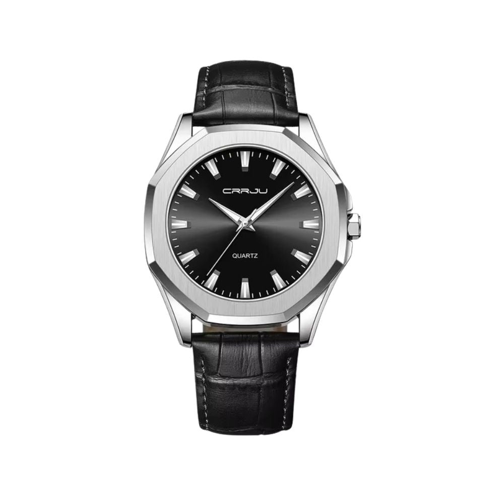 CRRJU 5015 Fashion Men Quartz Watch Leather Chronograph - Black