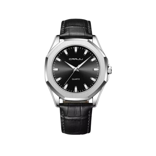 CRRJU 5015 Fashion Men Quartz Watch Leather Chronograph - Black