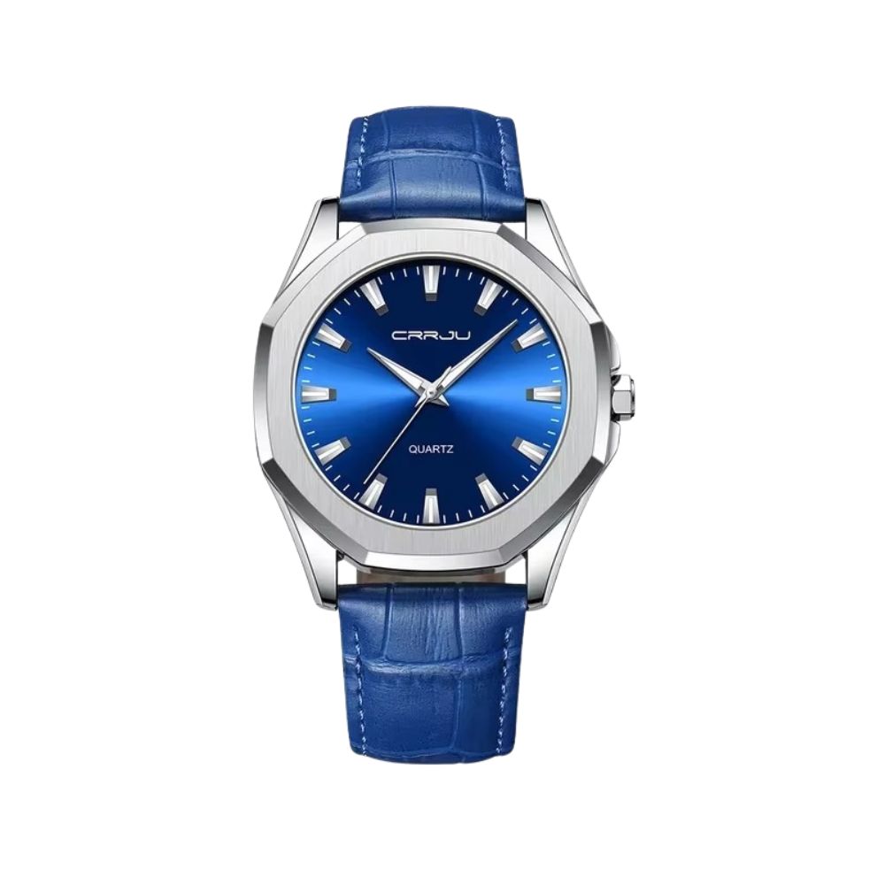 CRRJU 5015 Fashion Men Quartz Watch Leather Chronograph - Blue