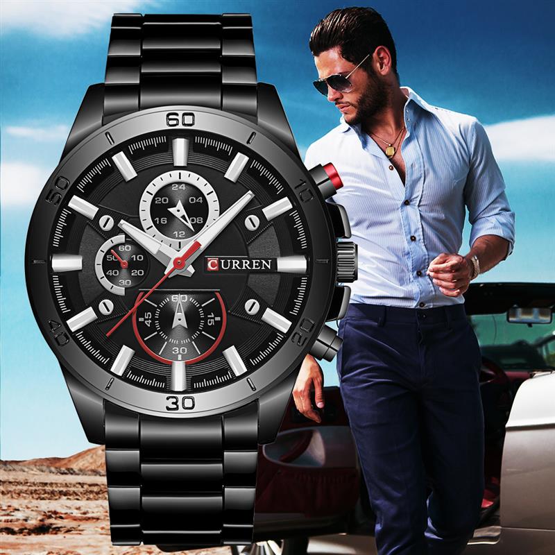 CURREN 8275 Quartz Casual Watch for Men - Black & White