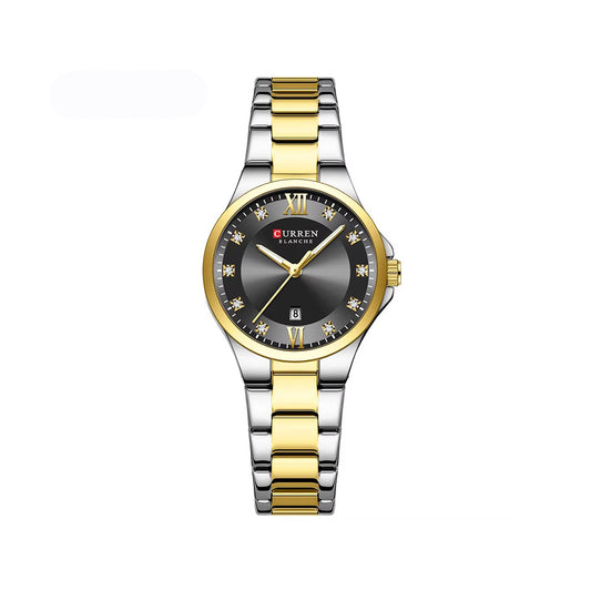 Curren 9107 Elegant Date Diamond Ladies Watch-Gold Black