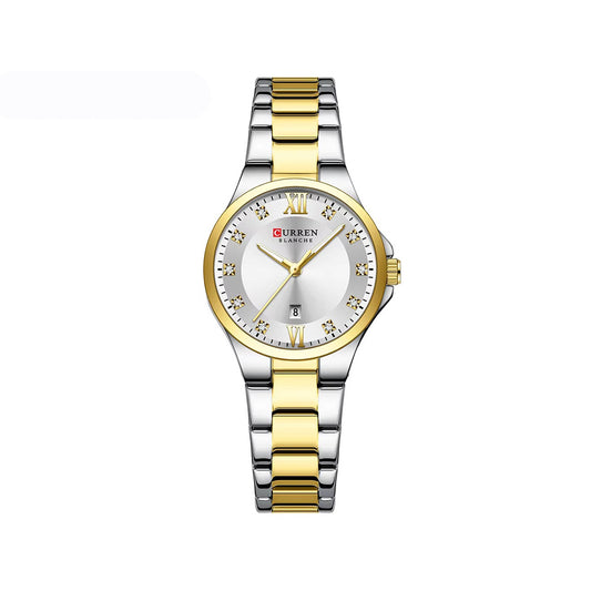 Curren 9107 Elegant Date Diamond Ladies Watch-Gold Silver