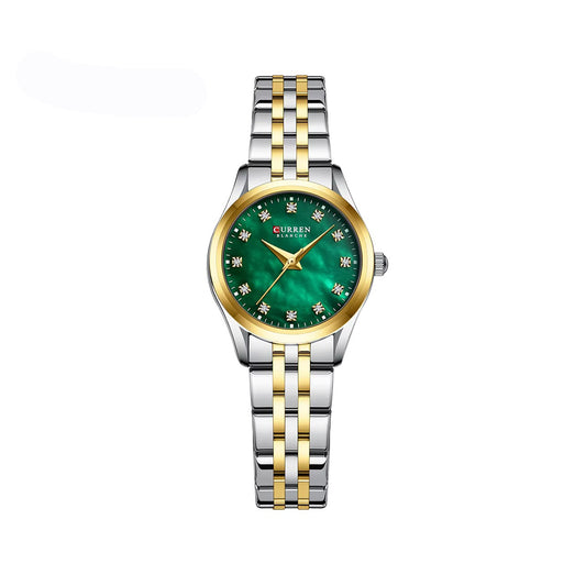 Curren 9111 Simple Diamonds Design Ladies Watch-Gold Green