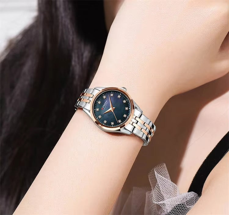 Curren 9111 Simple Diamonds Design Ladies Watch-Rose Blue