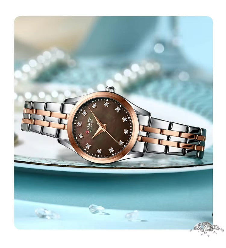 Curren 9111 Simple Diamonds Design Ladies Watch-Rose Brown