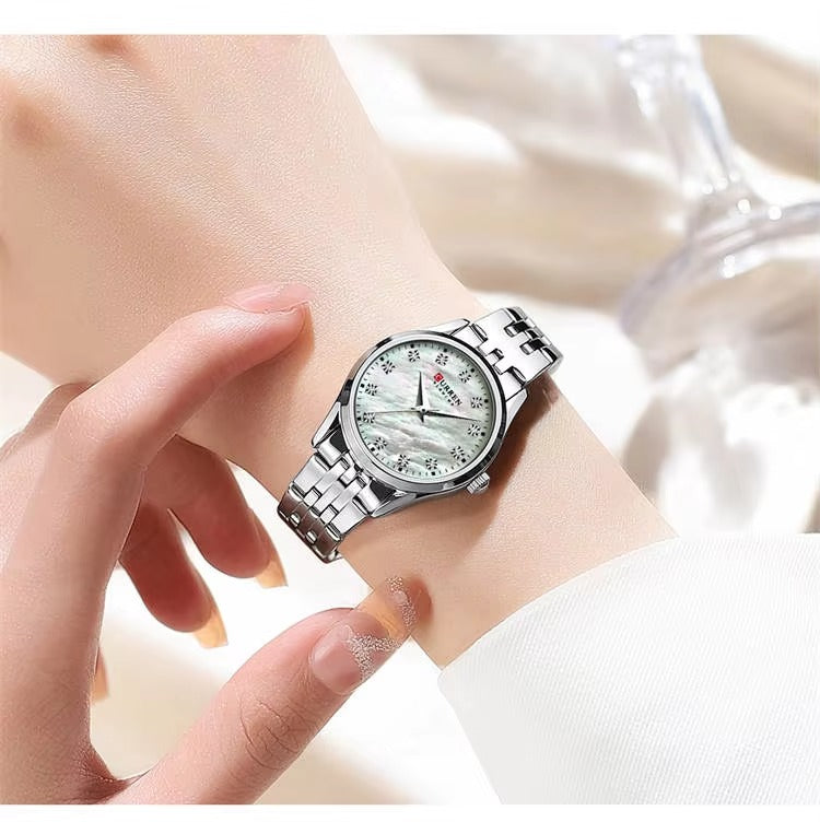 Curren 9111 Simple Diamonds Design Ladies Watch-Silver White
