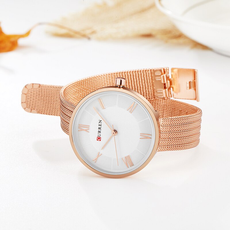 CURREN C9020SL Classic Chain Watch for Women - Rose Gold & White