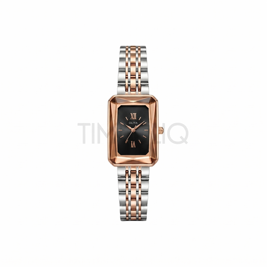 Oliya 6881 Luxury Two Toned Watch Black Square Dial