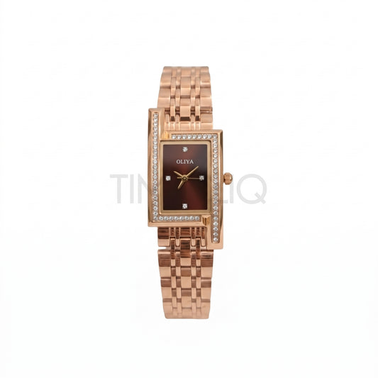 Oliya 6818 Luxury Rosegold Ladies Watch- Brown Dial