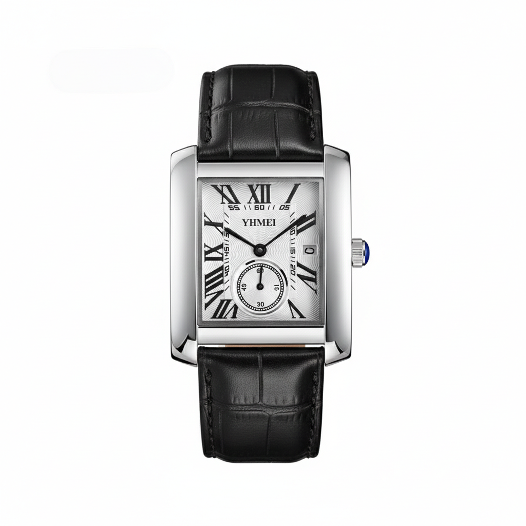 YHMEI 0213 Classic Black square leather straps Business Wrist watch for Men