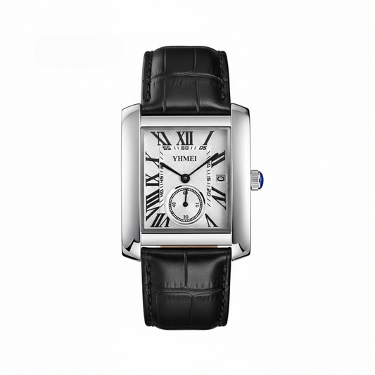 YHMEI 0213 Classic Black square leather straps Business Wrist watch for Men