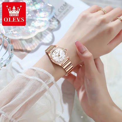 OLEVS 9975 Stainless Steel Business Watch for Woman-Rose Gold