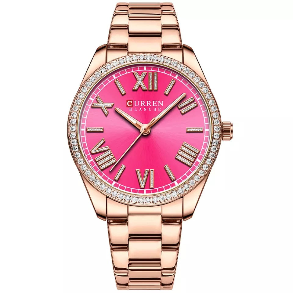 CURREN 9088 Fashionable Watch for Women - Rose Gold & Pink