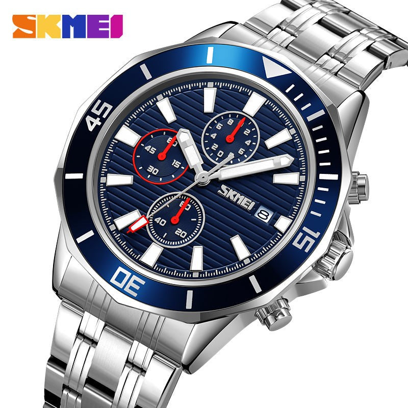 SKMEI 9335 Active Chronograph Quartz Stainless Steel High Quality Luxury Men’s watch- Silver Blue