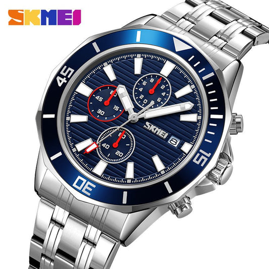SKMEI 9335 Active Chronograph Quartz Stainless Steel High Quality Luxury Men’s watch- Silver Blue