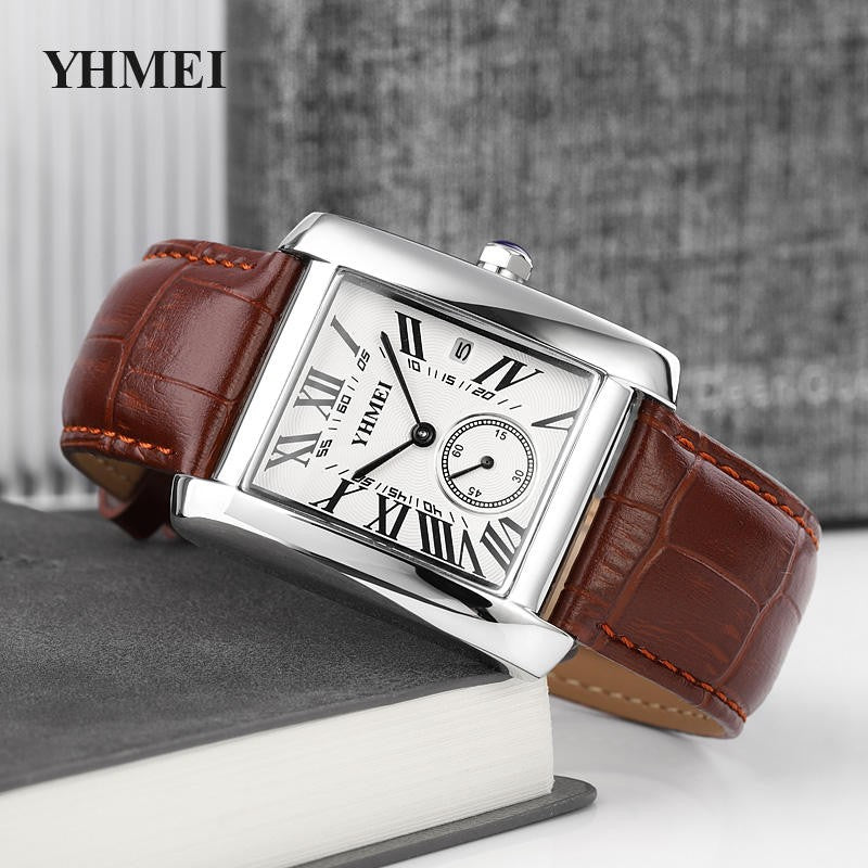 YHMEI 0213 Classic square leather straps Business Wrist watch for Men