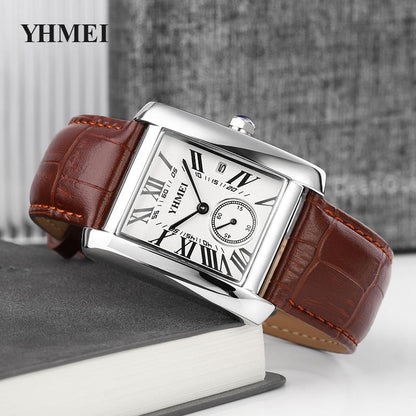 YHMEI 0213 Classic square leather straps Business Wrist watch for Men