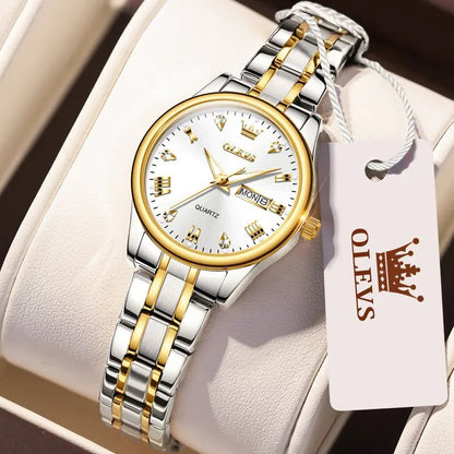 OLEVS 5563 Luxury Fashion round Ladies Quartz Watch - Silver & Gold