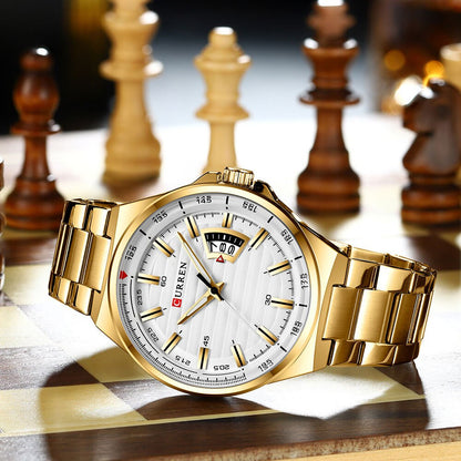 CURREN 8375 Stainless Steel Analog Watch For Men - Gold & White