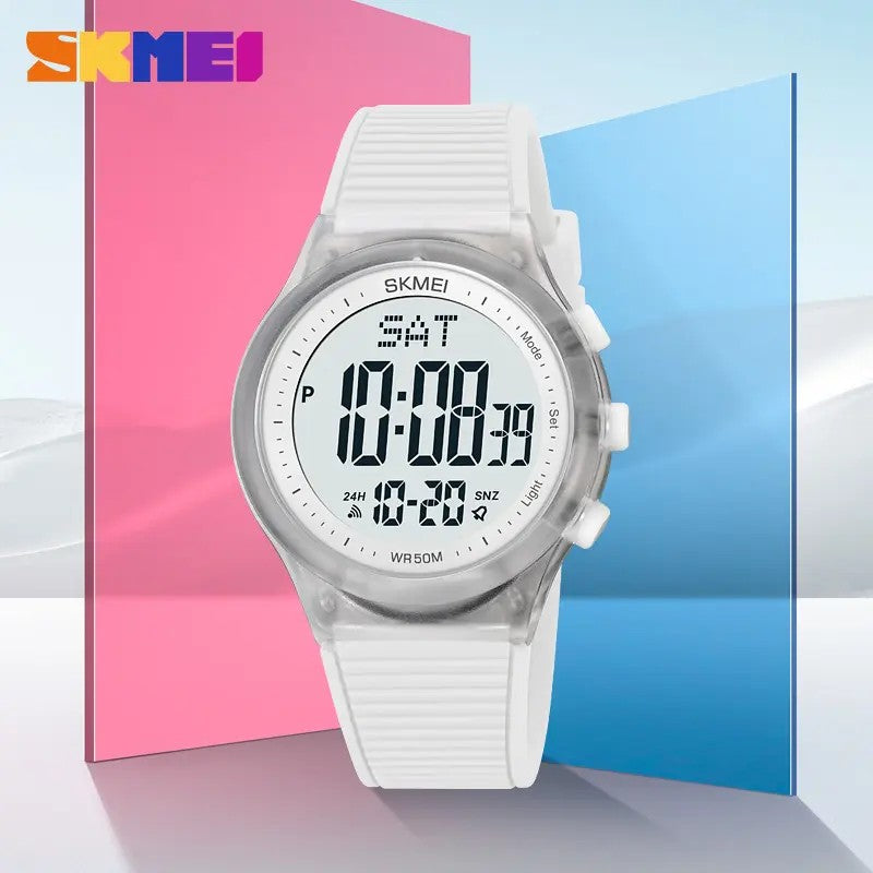 Skmei 1980 simple water resistant 39mm dial sport digital watch- White