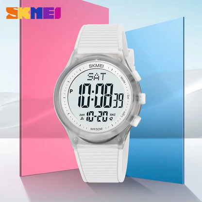 Skmei 1980 simple water resistant 39mm dial sport digital watch- White