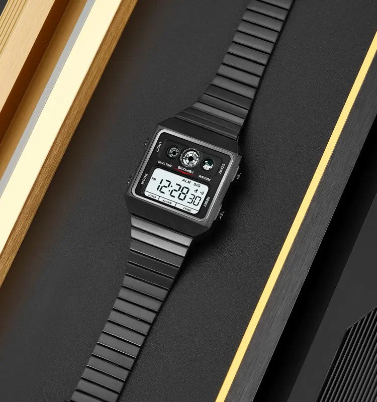 SKMEI 2450 Retro Square Alloy Stainless Steel Waterproof Men Wristwatch- Black