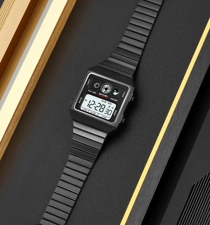 SKMEI 2450 Retro Square Alloy Stainless Steel Waterproof Men Wristwatch- Black