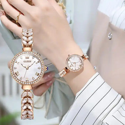 OLEVS 9971 Trendy Rhinestone Bracelet Watch For Women-Rose Gold & Silver