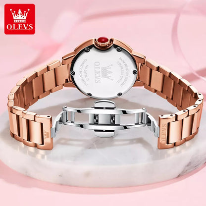 Olevs 5518 Luxury Fashion Quartz Wrist Watch for women- Rose Gold & Red